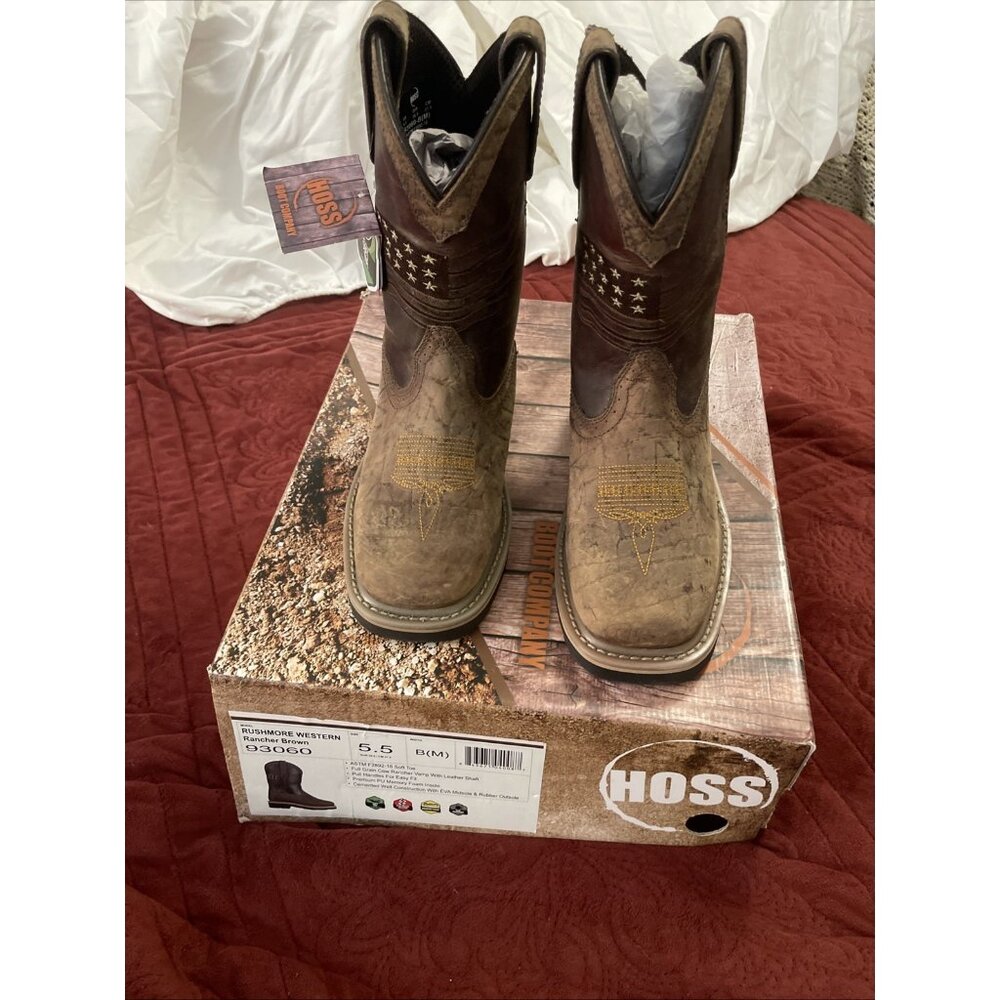 NWB Hoss Rushmore Soft‎ Toe Boot Brown Leather Cowboy Western Stars Men Sz 5.5 M